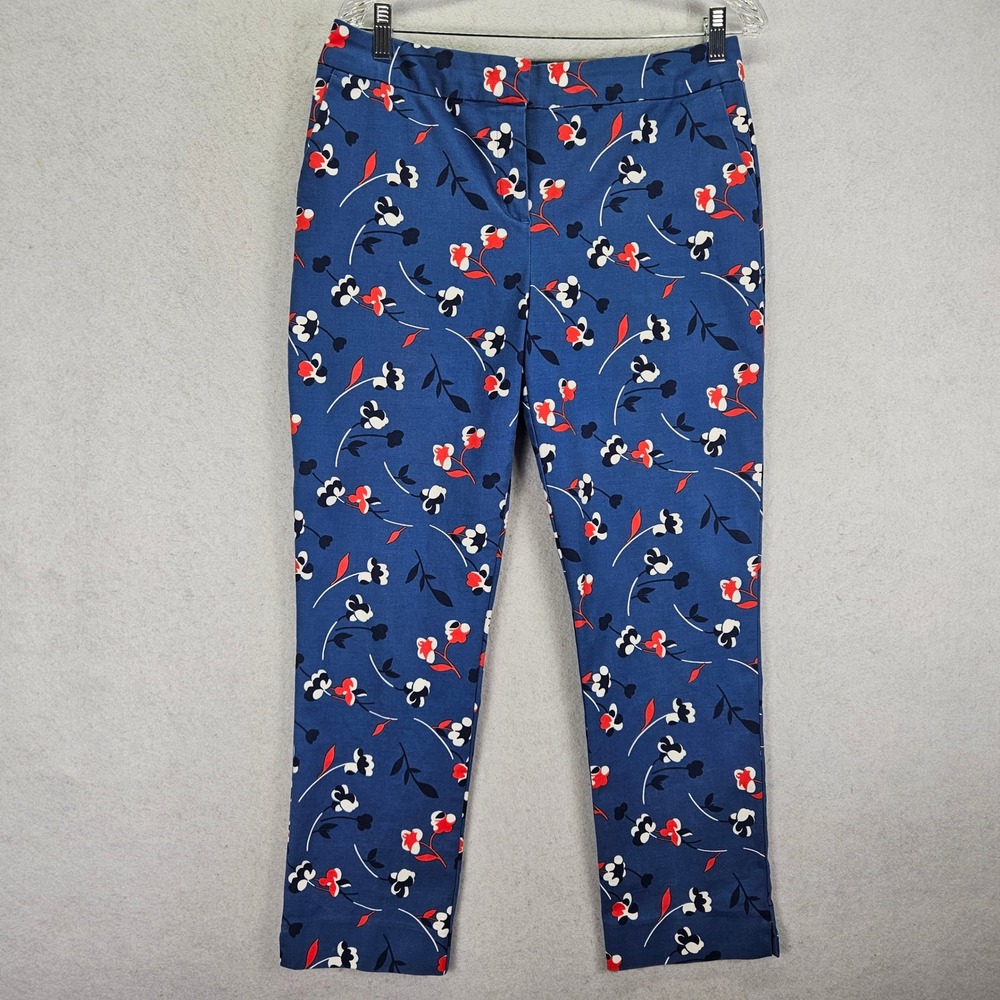 Boden Richmond Floral Ankle Pants Women 10R Blue Cotton Stretch T0114 Botanical